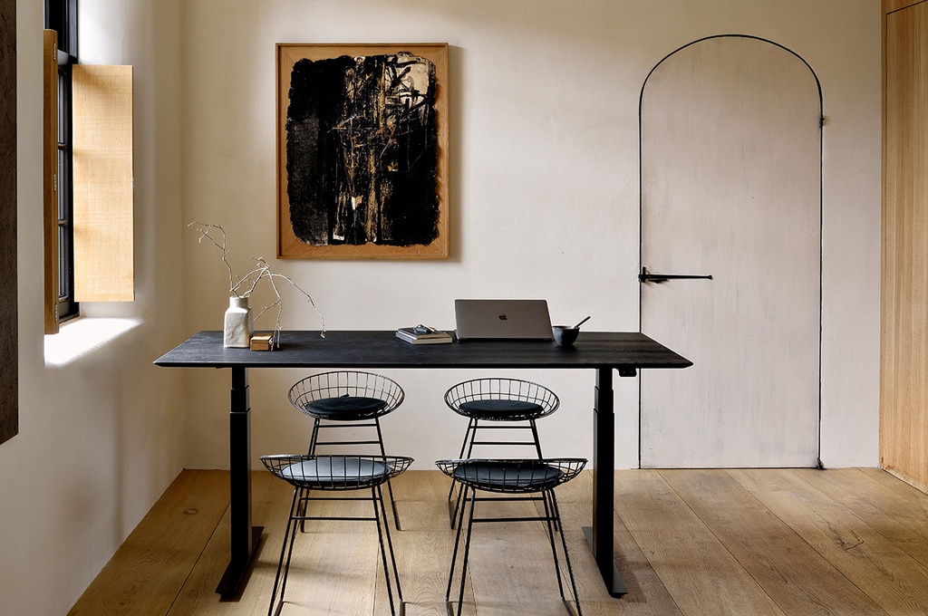 Bureau 160x80cm Plateau chêne noir/pieds noir EU Bok