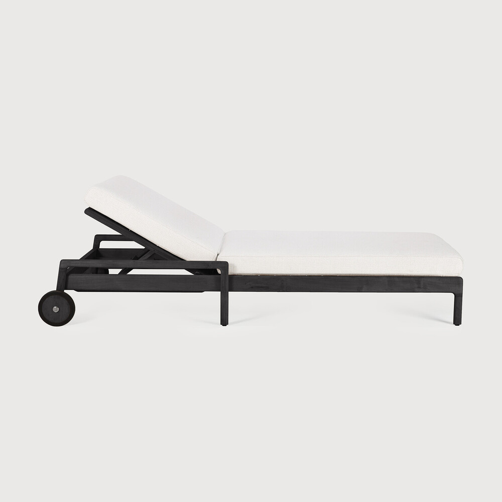Chaise longue de jardin Teck noir / coussin fin Off White Jack