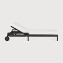 Chaise longue de jardin Teck noir / coussin fin Off White Jack