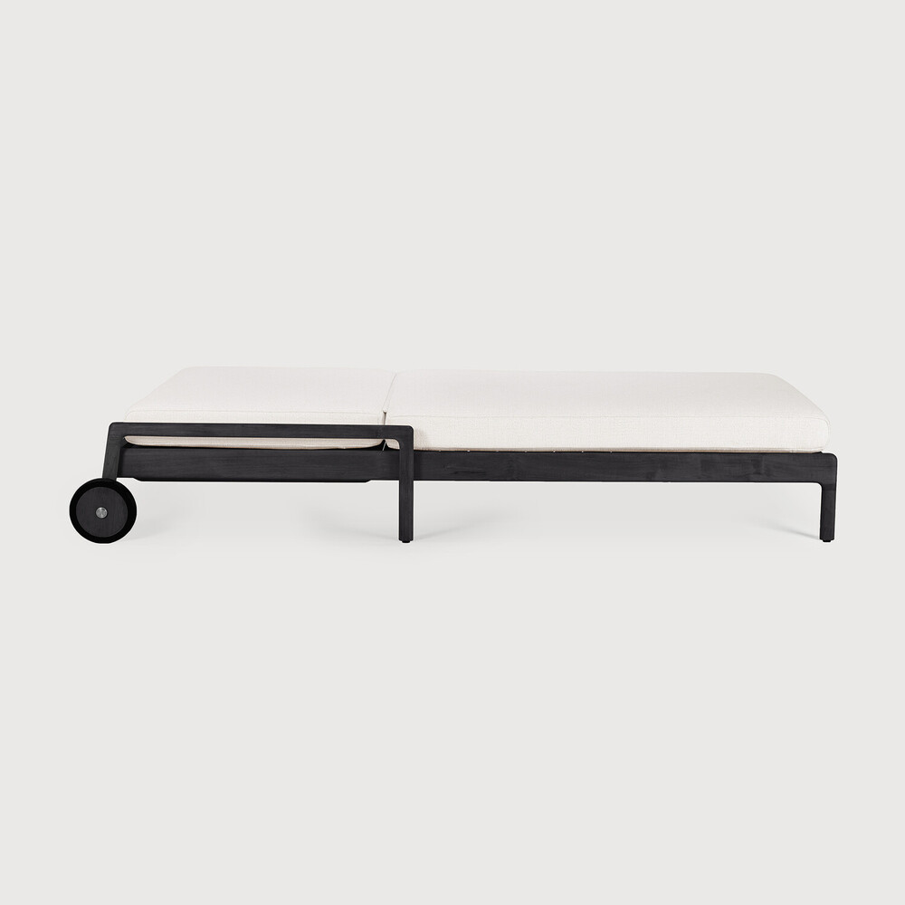 Chaise longue de jardin Teck noir / coussin fin Off White Jack