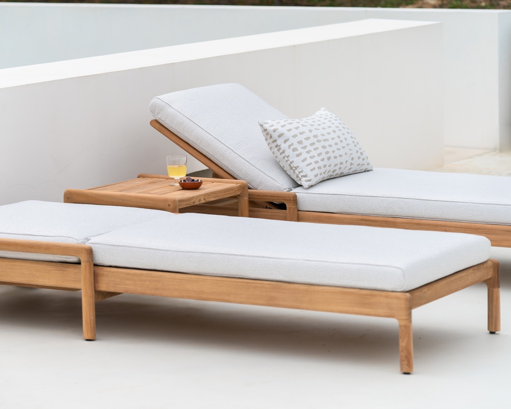 Chaise longue de jardin Teck / coussin fin Off White Jack