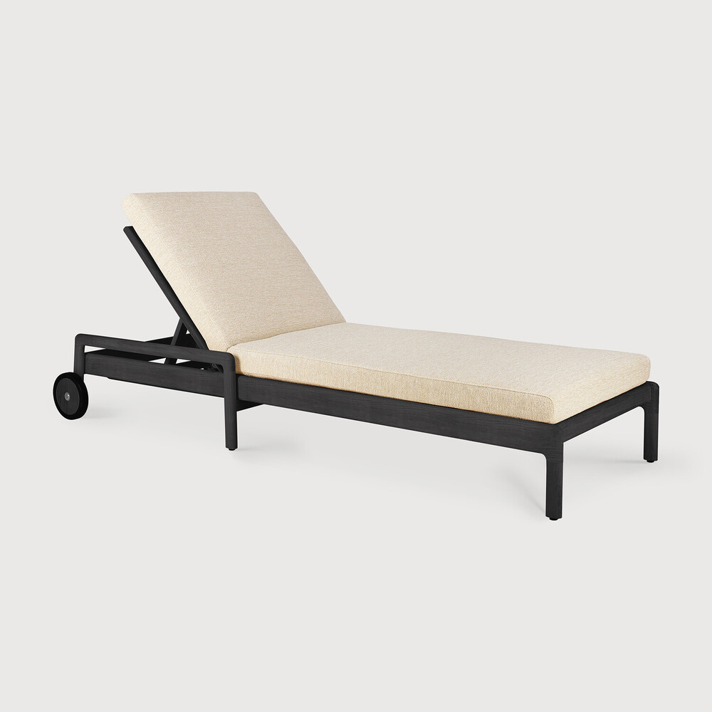[10343] Chaise longue de jardin Teck noir / coussin Natural Jack