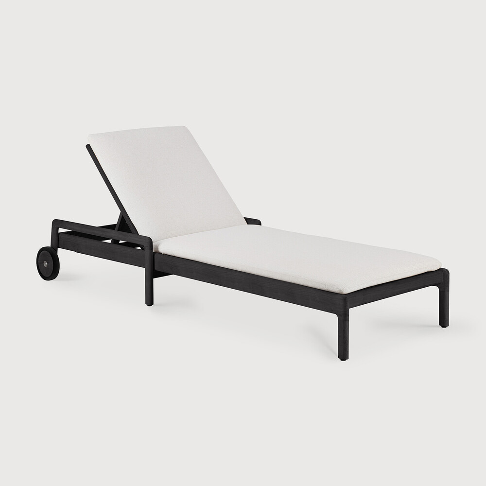 [10346] Chaise longue de jardin Teck noir / coussin fin Off White Jack