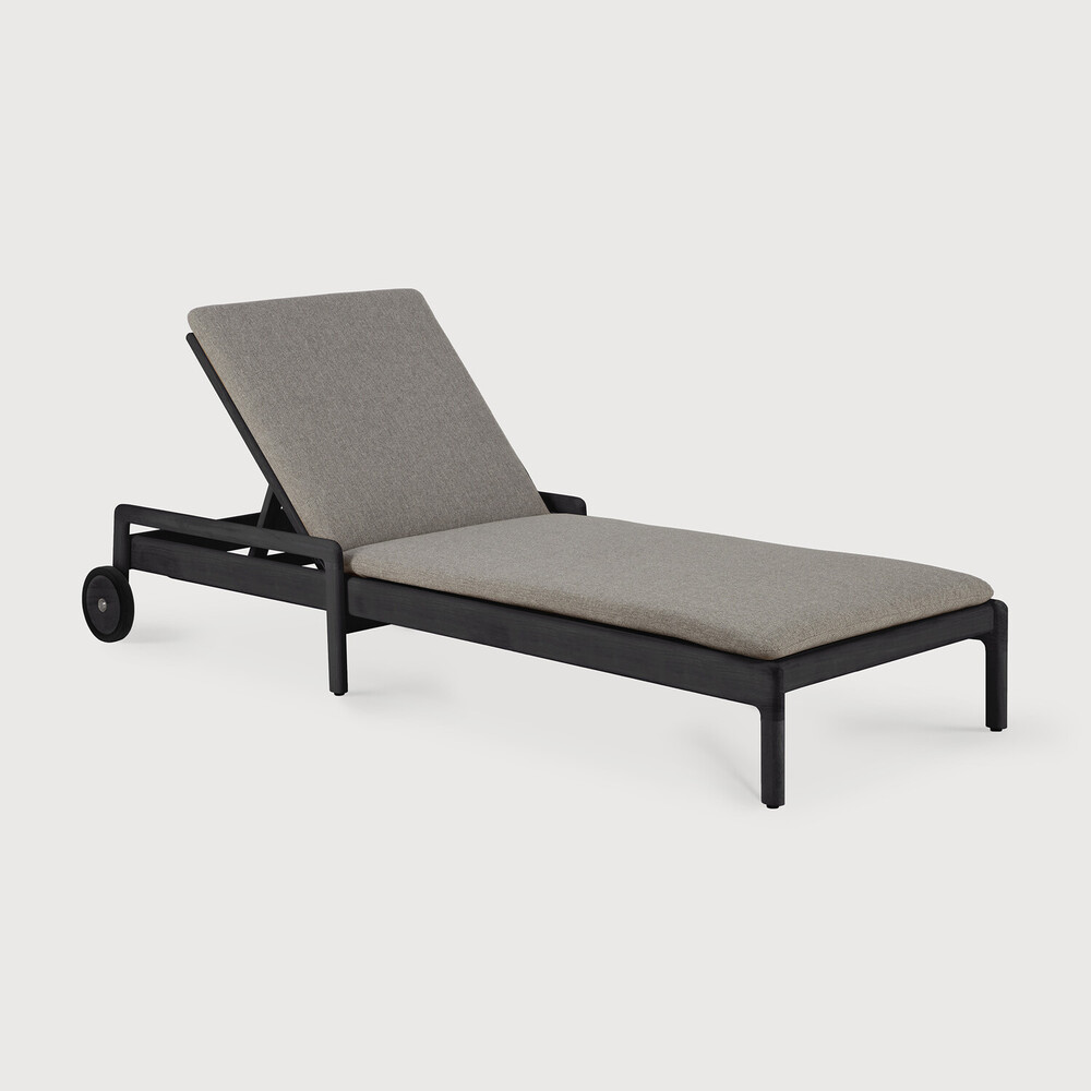 [10347] Chaise longue de jardin Teck noir / coussin fin Mocha Jack