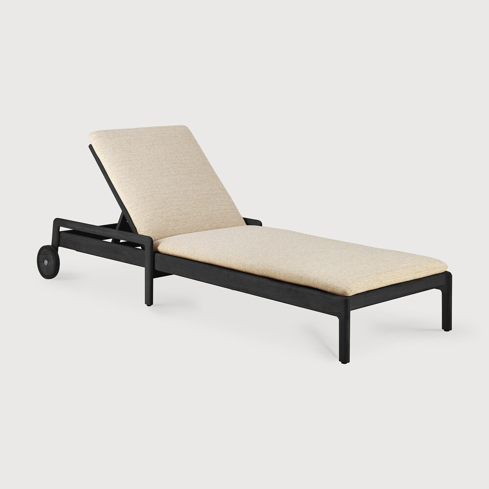 [10348] Chaise longue de jardin Teck noir / coussin fin Natural Jack